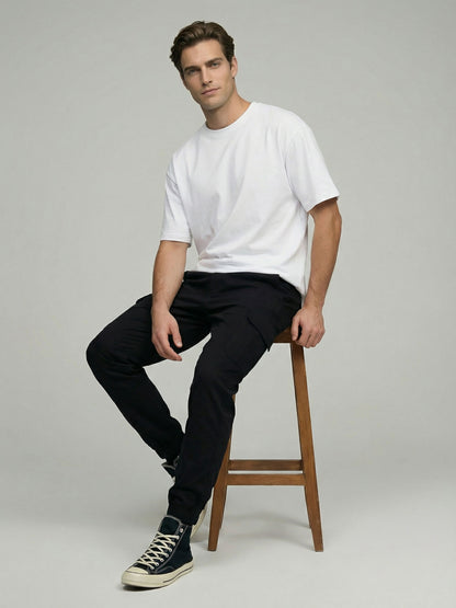 Celio* Men Black Solid Straight Fit Cotton Trousers