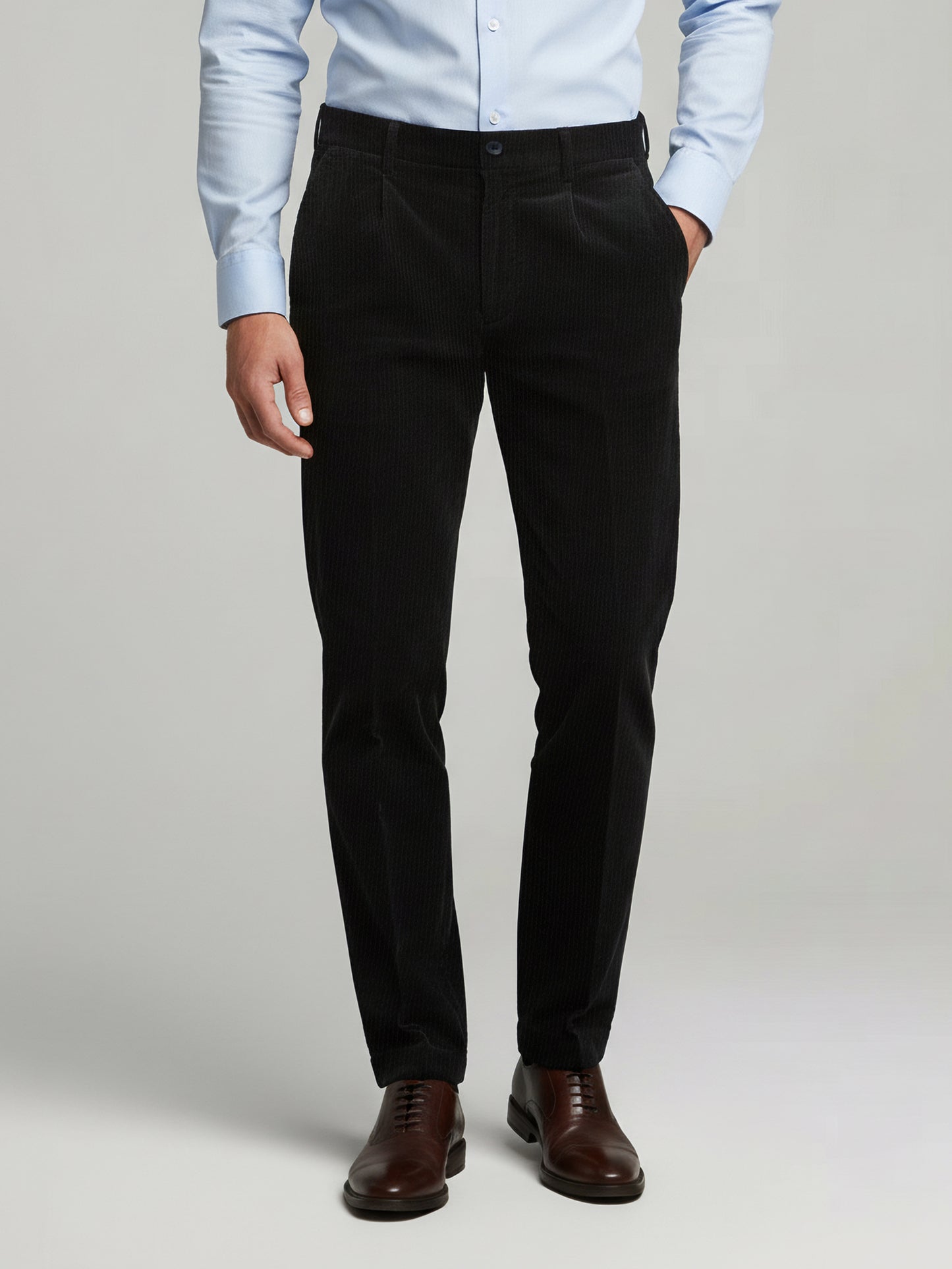 Celio* Men Black Solid Straight Fit Cotton Trousers