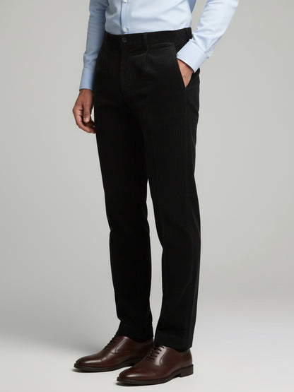 Celio* Men Black Solid Straight Fit Cotton Trousers