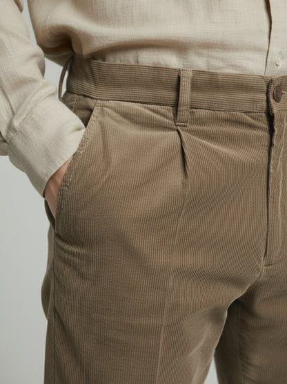 Celio* Men Brown Solid Straight Fit Cotton Trousers