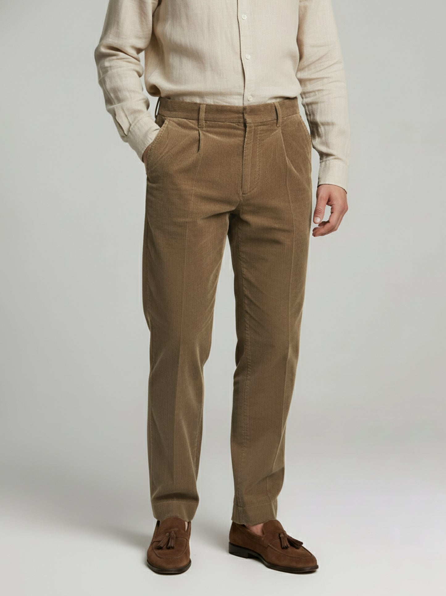 Celio* Men Brown Solid Straight Fit Cotton Trousers