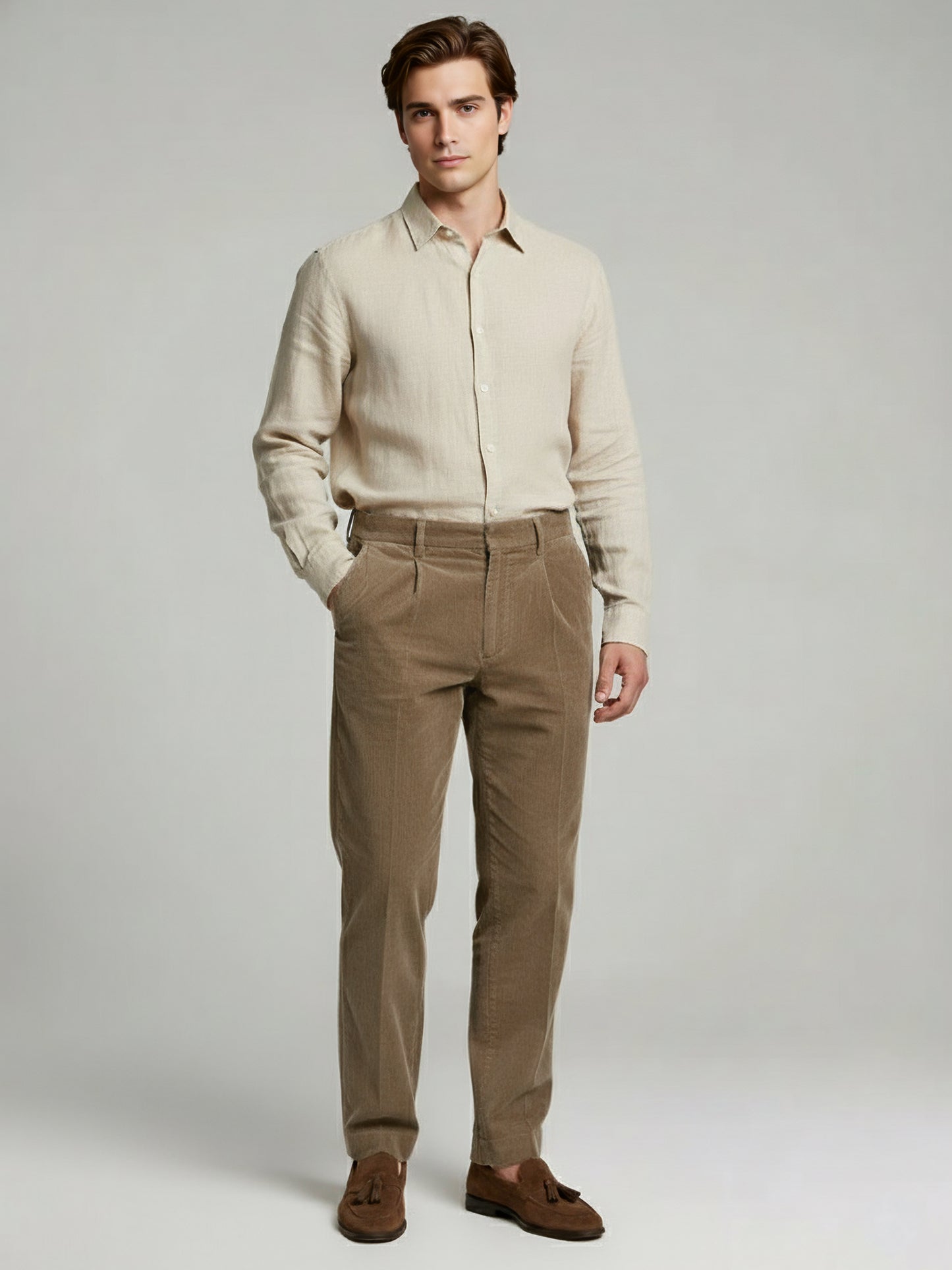 Celio* Men Brown Solid Straight Fit Cotton Trousers