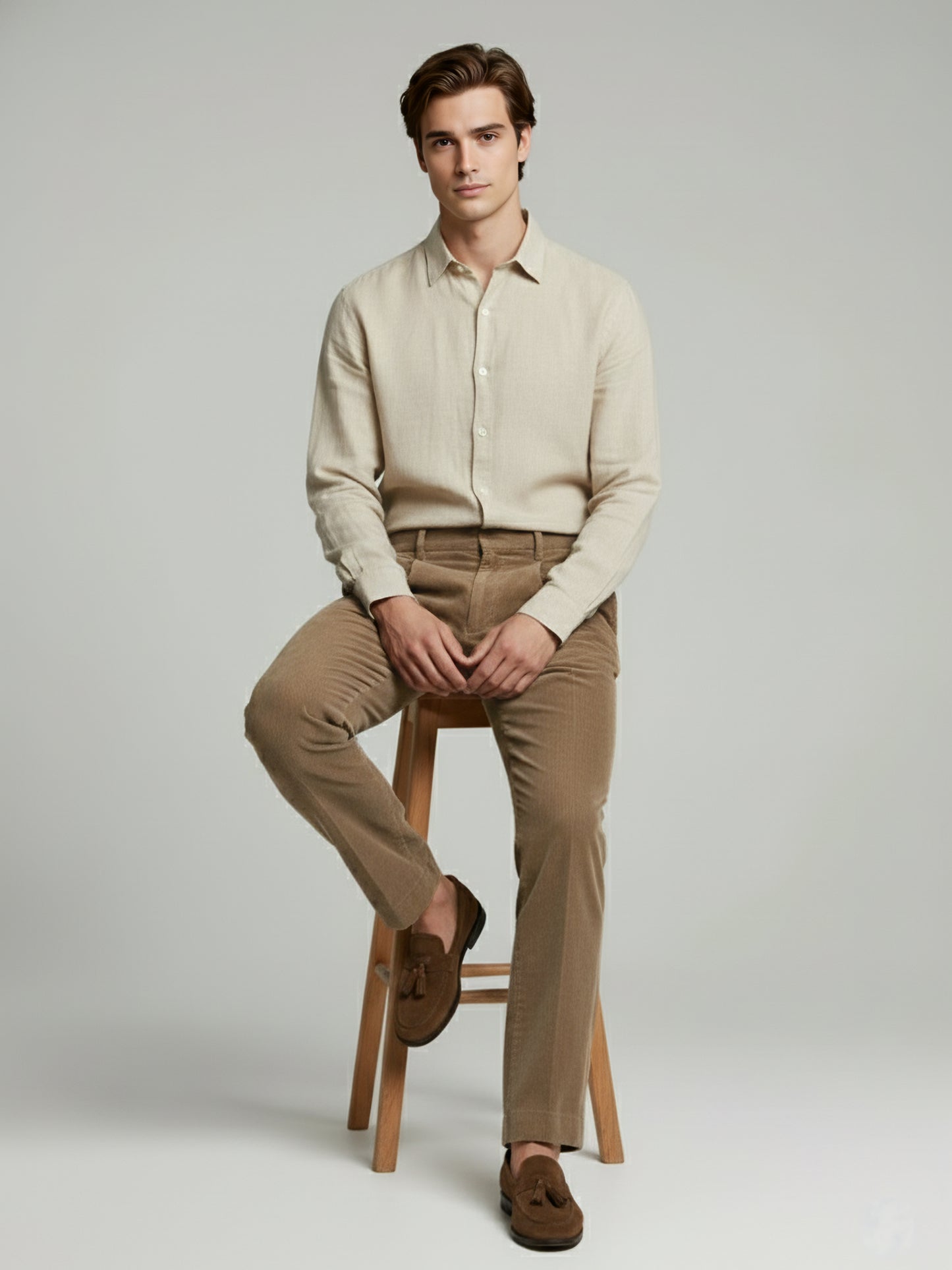 Celio* Men Brown Solid Straight Fit Cotton Trousers