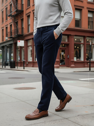 Celio* Men Blue Solid Straight Fit Cotton Trousers