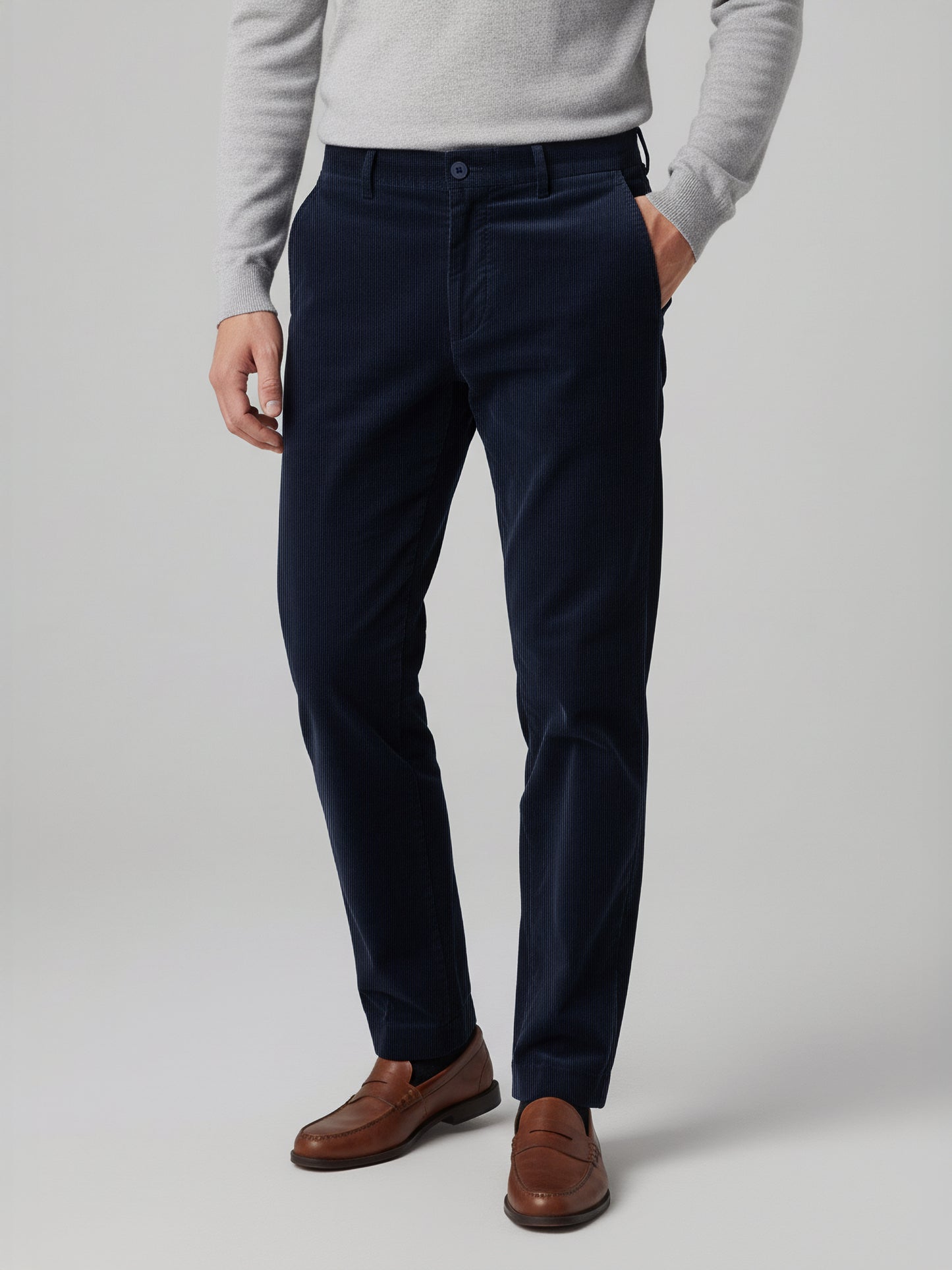Celio* Men Blue Solid Straight Fit Cotton Trousers