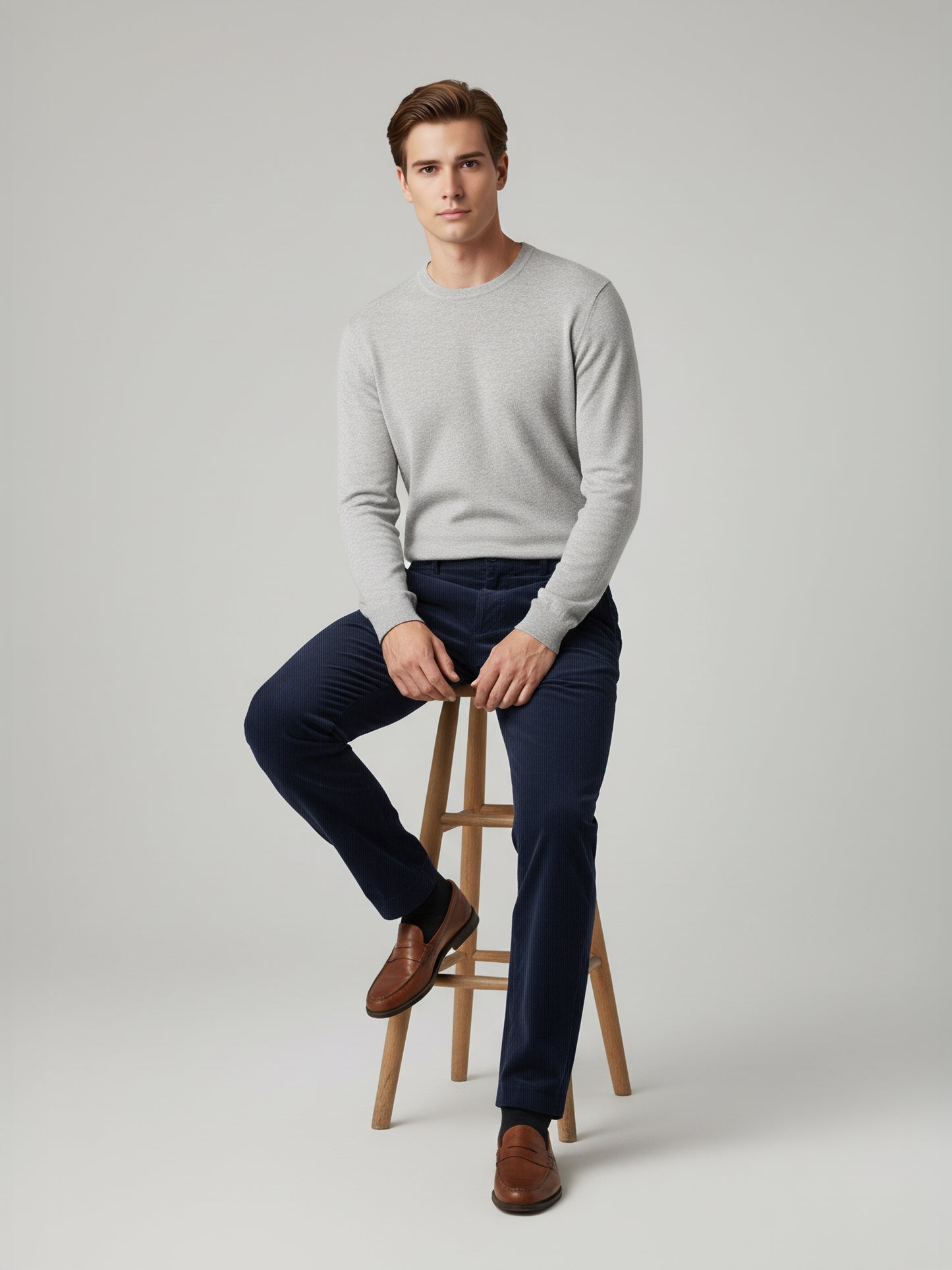 Celio* Men Blue Solid Straight Fit Cotton Trousers