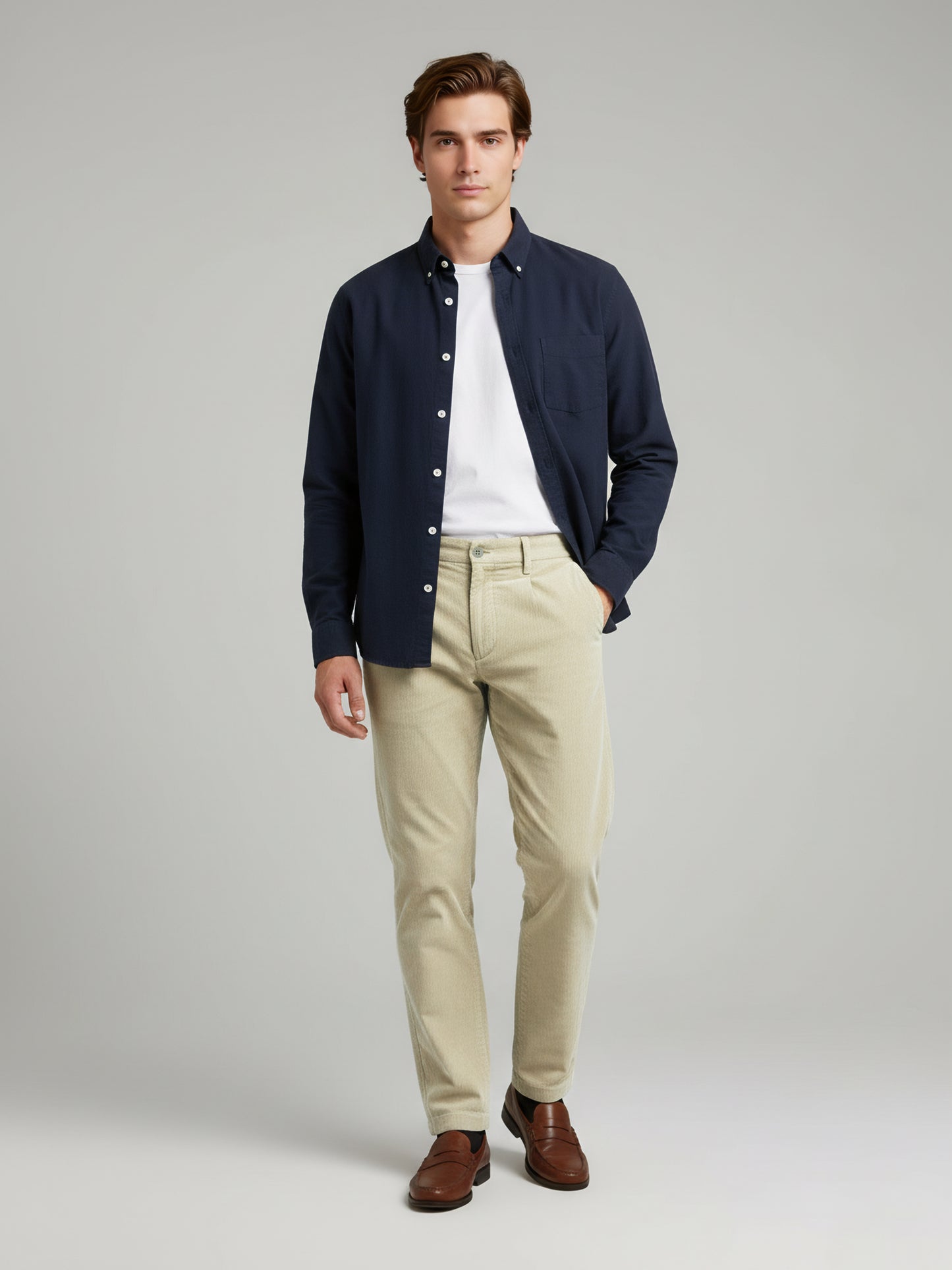 Celio* Men Cream Solid Straight Fit Cotton Trousers