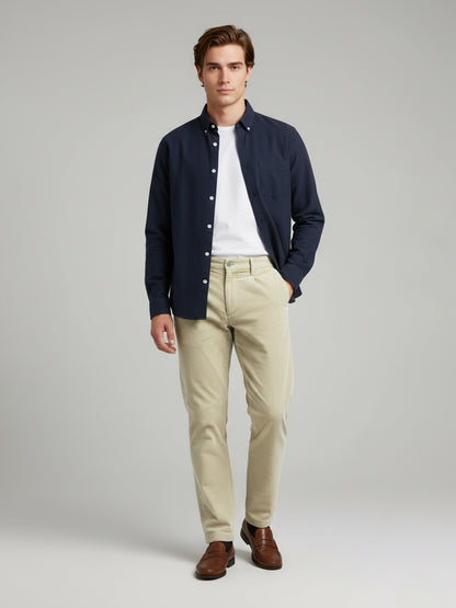 Celio* Men Cream Solid Straight Fit Cotton Trousers