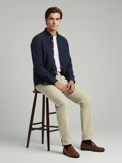 Celio* Men Cream Solid Straight Fit Cotton Trousers