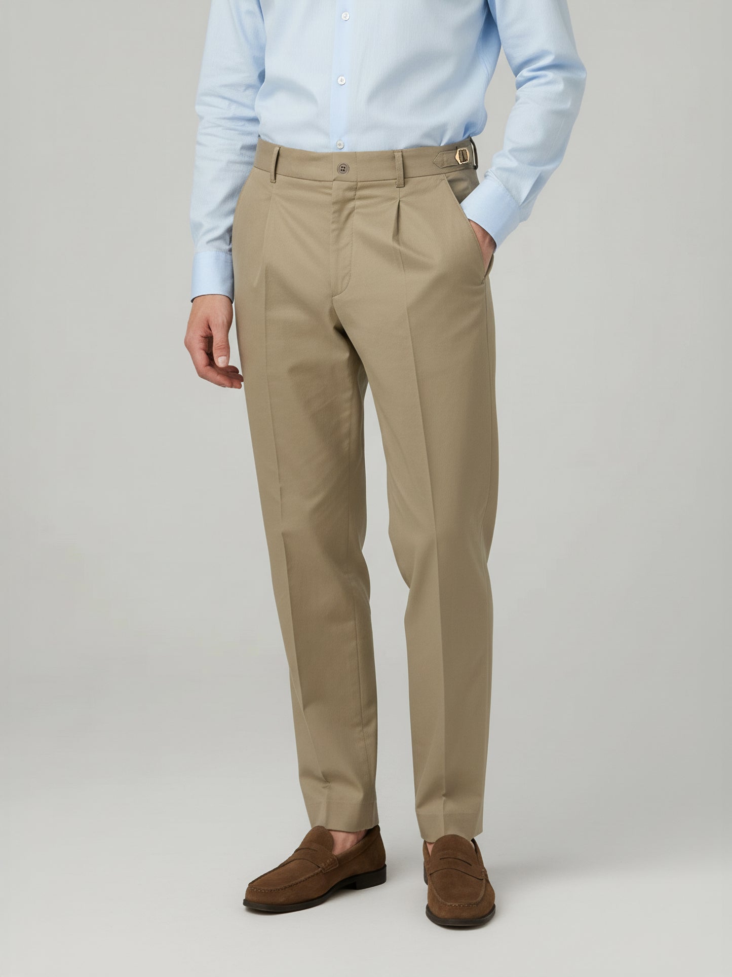 Celio* Men Beige Solid Slim Fit Cotton Trousers