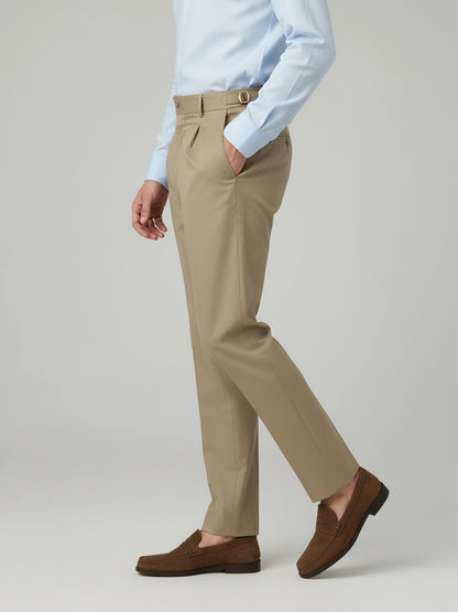 Celio* Men Beige Solid Slim Fit Cotton Trousers