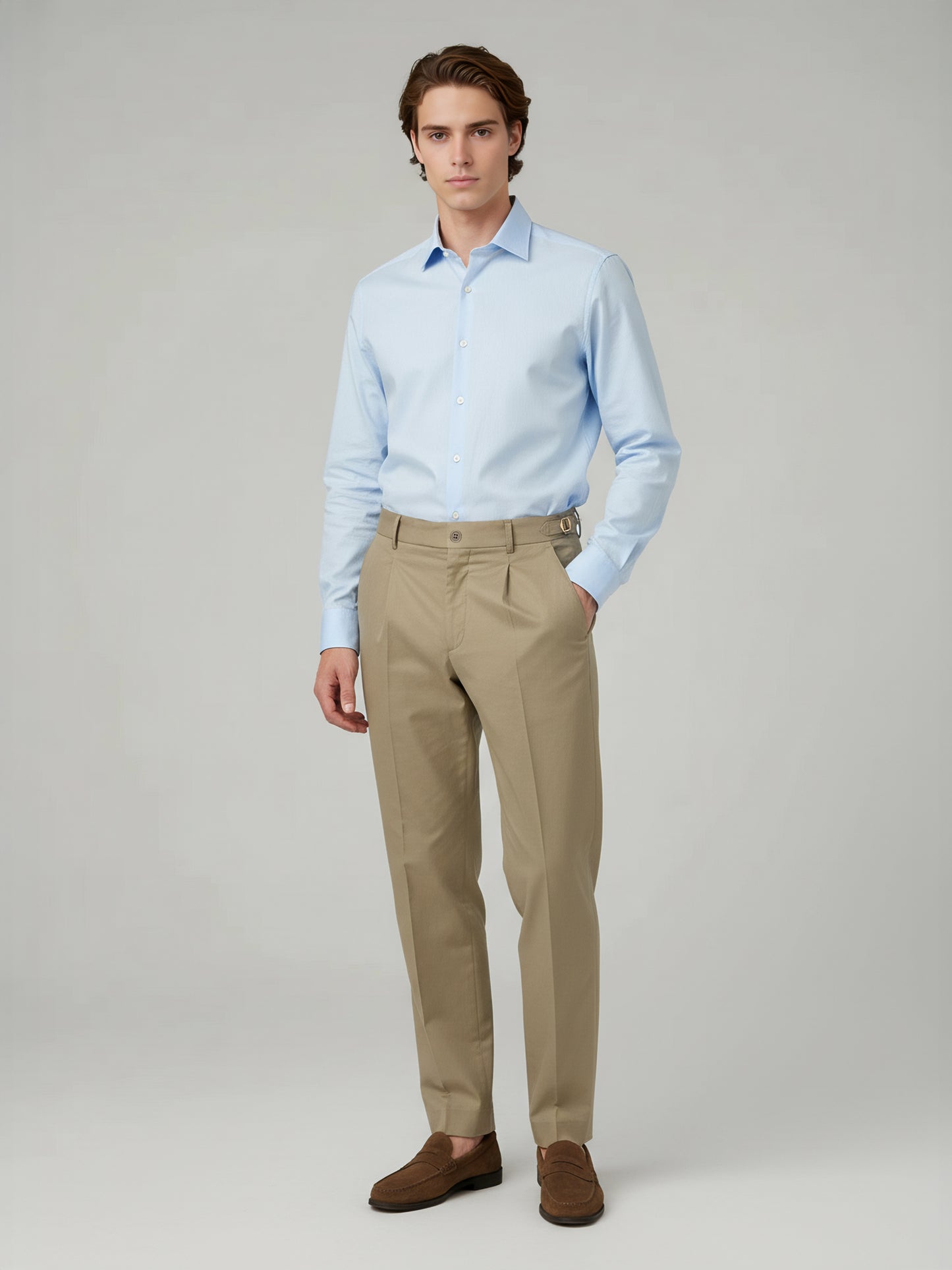 Celio* Men Beige Solid Slim Fit Cotton Trousers