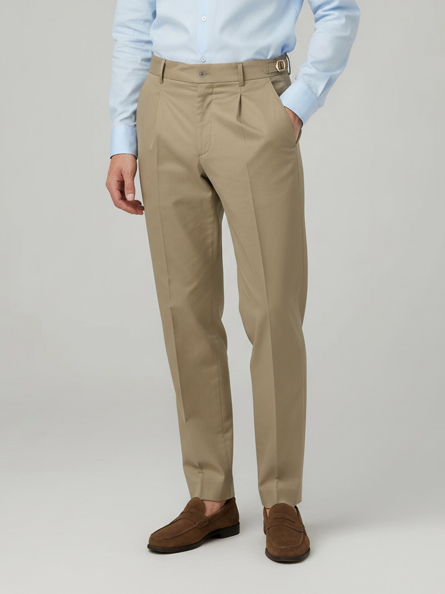 Celio* Men Beige Solid Slim Fit Cotton Trousers