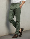 Celio* Men Olive Solid Slim Fit Cotton Trousers