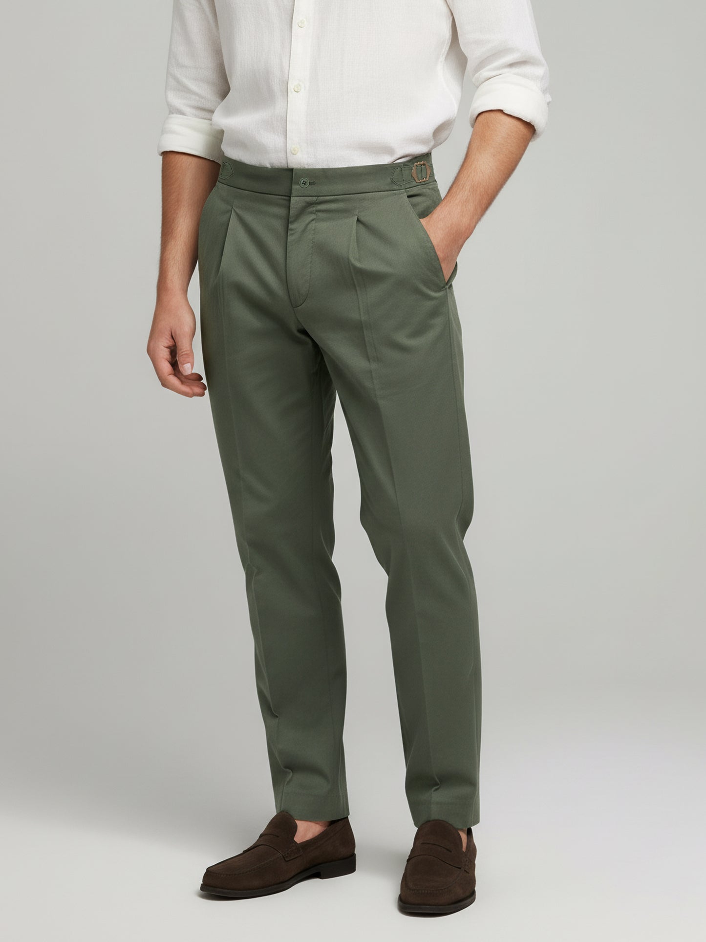 Celio* Men Olive Solid Slim Fit Cotton Trousers