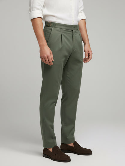 Celio* Men Olive Solid Slim Fit Cotton Trousers