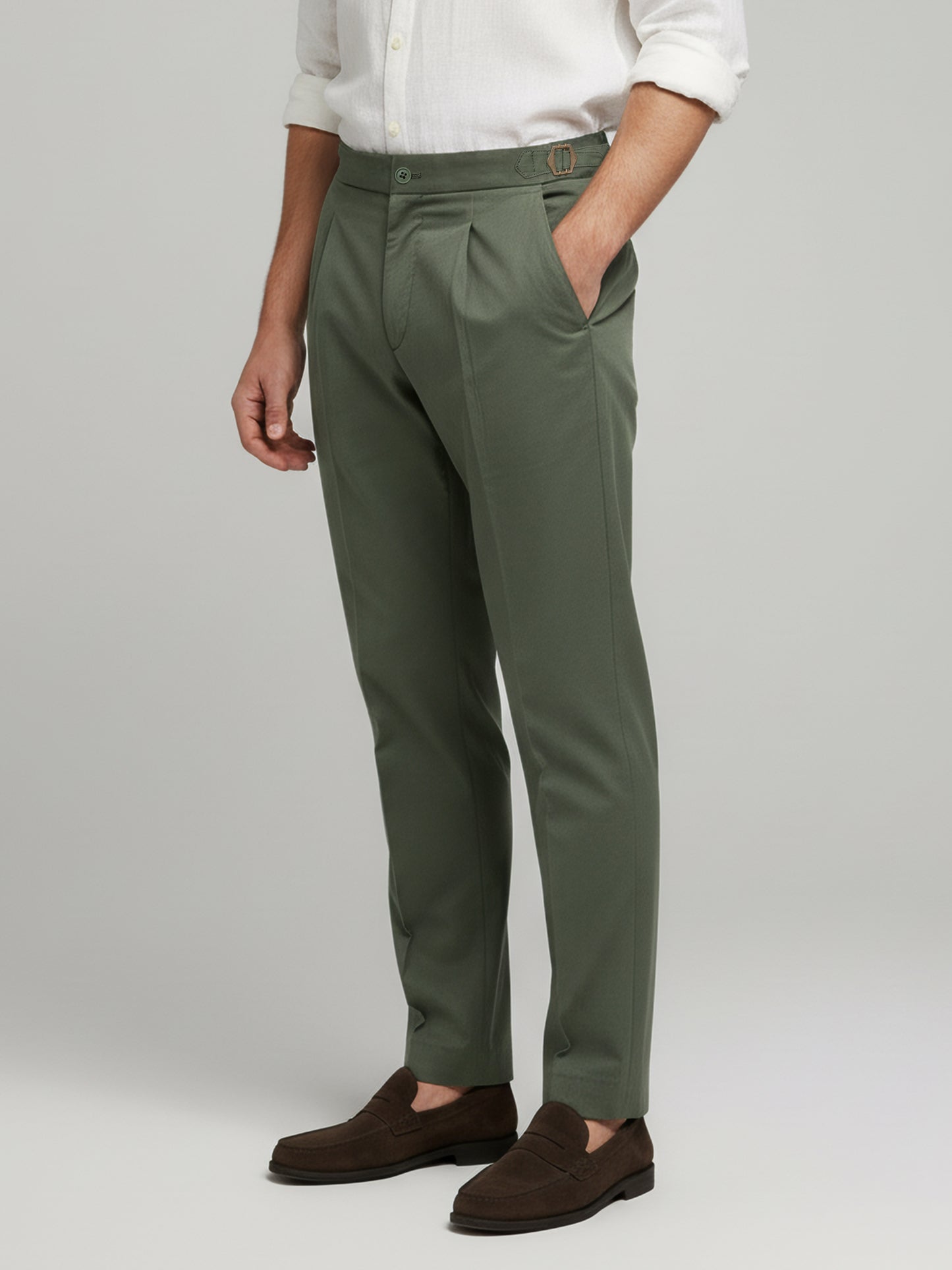 Celio* Men Olive Solid Slim Fit Cotton Trousers
