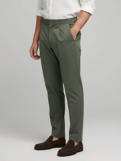 Celio* Men Olive Solid Slim Fit Cotton Trousers