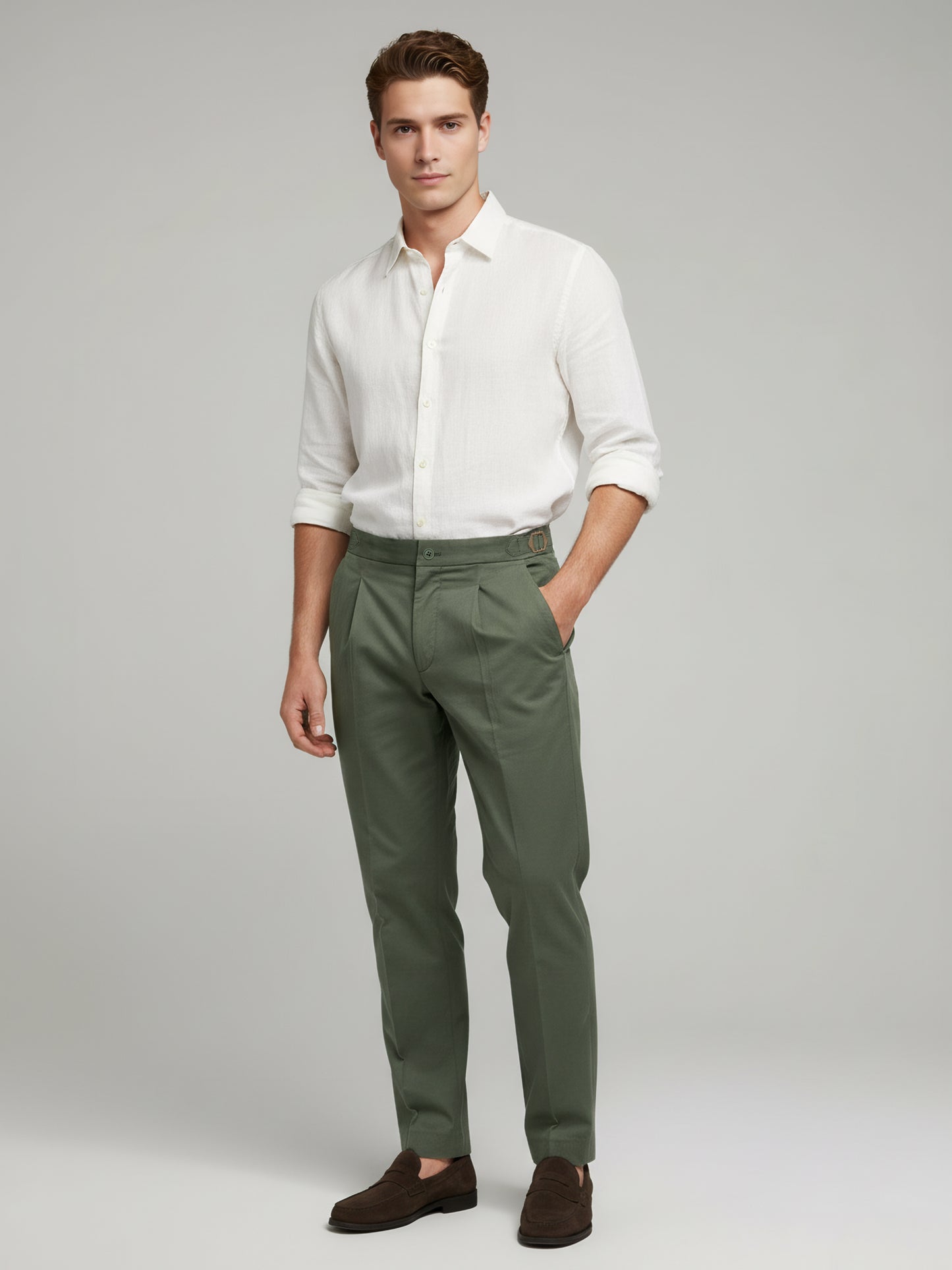 Celio* Men Olive Solid Slim Fit Cotton Trousers