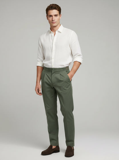 Celio* Men Olive Solid Slim Fit Cotton Trousers