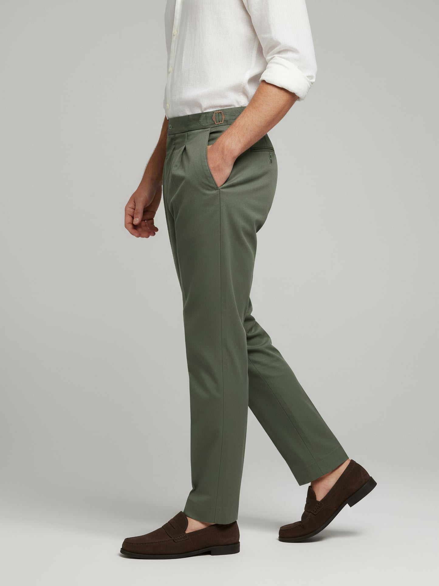 Celio* Men Olive Solid Slim Fit Cotton Trousers