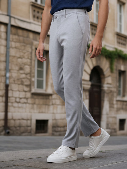 Celio* Men Grey Solid Straight Fit Viscose Trousers