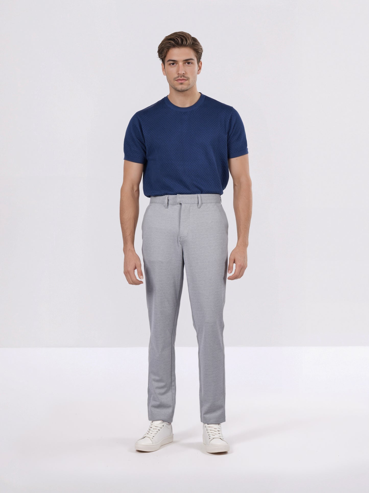 Celio* Men Grey Solid Straight Fit Viscose Trousers