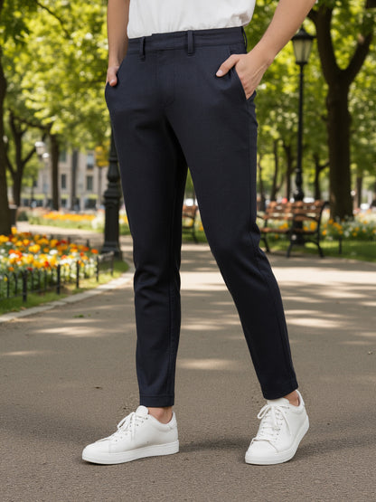 Celio* Men Black Solid Straight Fit Viscose Trousers