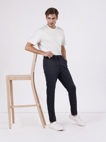 Celio* Men Black Solid Straight Fit Viscose Trousers