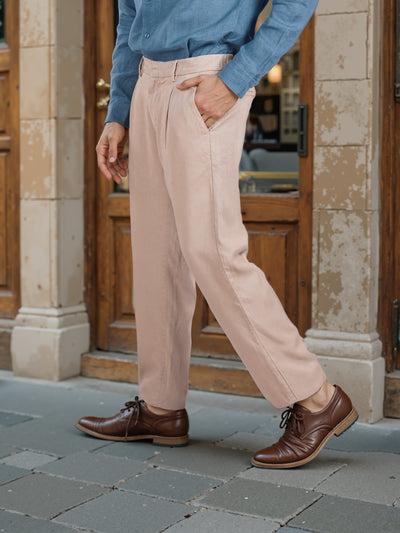 Celio* Men Beige Straight Fit Viscose Rayon Tencel Trouser