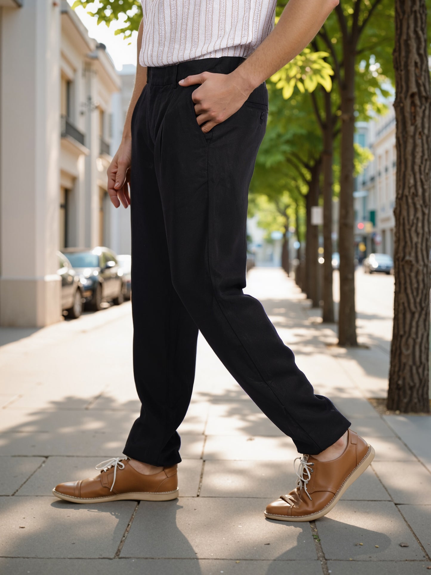 Celio* Men Black Straight Fit Viscose Rayon Tencel Trouser