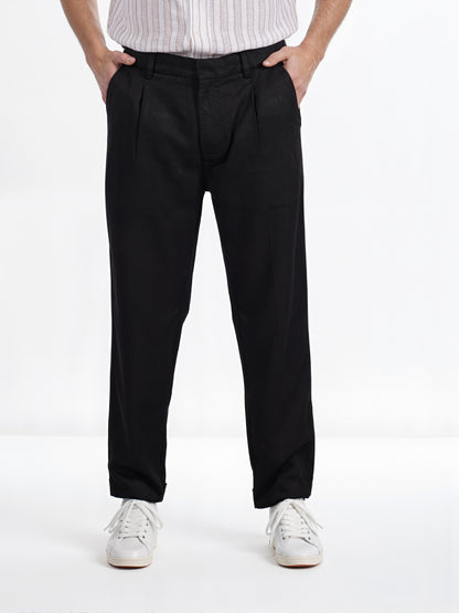 Celio* Men Black Straight Fit Viscose Rayon Tencel Trouser