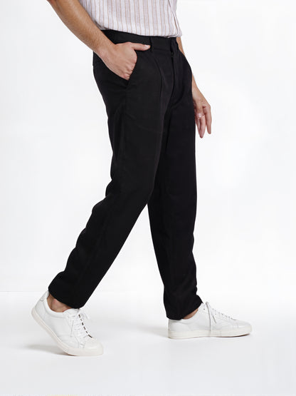 Celio* Men Black Straight Fit Viscose Rayon Tencel Trouser