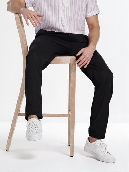 Celio* Men Black Straight Fit Viscose Rayon Tencel Trouser