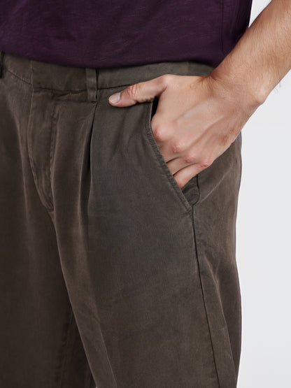 Celio* Men Olive Straight Fit Viscose Rayon Tencel Trouser