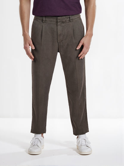 Celio* Men Olive Straight Fit Viscose Rayon Tencel Trouser