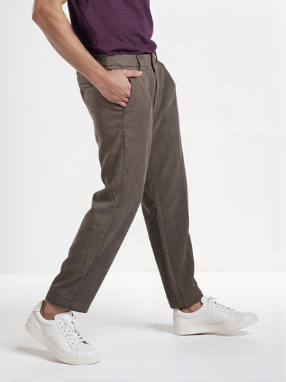 Celio* Men Olive Straight Fit Viscose Rayon Tencel Trouser