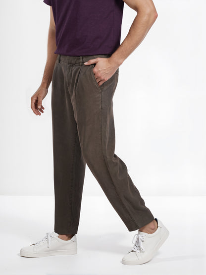 Celio* Men Olive Straight Fit Viscose Rayon Tencel Trouser