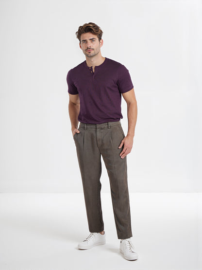 Celio* Men Olive Straight Fit Viscose Rayon Tencel Trouser