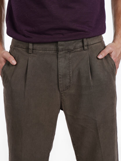 Celio* Men Olive Straight Fit Viscose Rayon Tencel Trouser