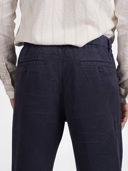 Celio* Men Navy Blue Straight Fit Viscose Rayon Tencel Trouser