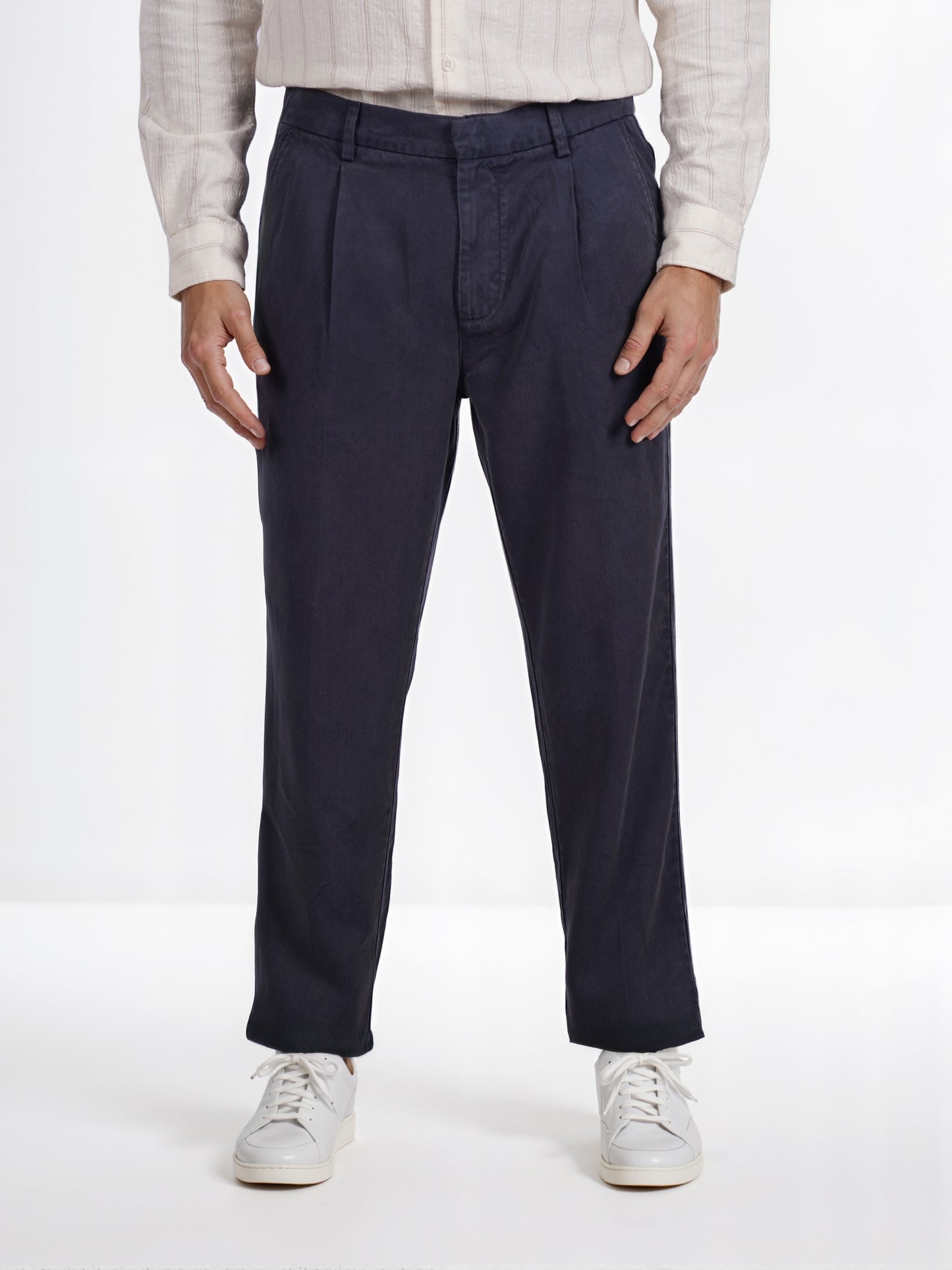 Celio* Men Navy Blue Straight Fit Viscose Rayon Tencel Trouser