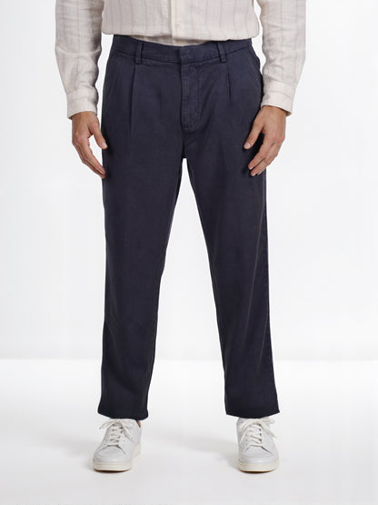 Celio* Men Navy Blue Straight Fit Viscose Rayon Tencel Trouser