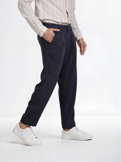 Celio* Men Navy Blue Straight Fit Viscose Rayon Tencel Trouser