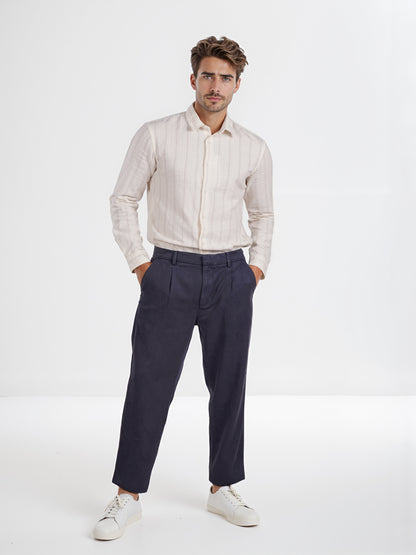 Celio* Men Navy Blue Straight Fit Viscose Rayon Tencel Trouser