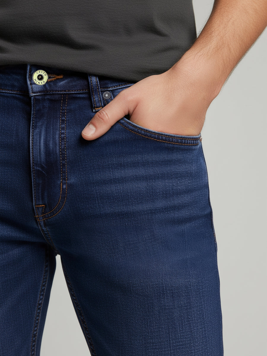 Celio* Men Slim Fit Blue Solid Cotton Jeans