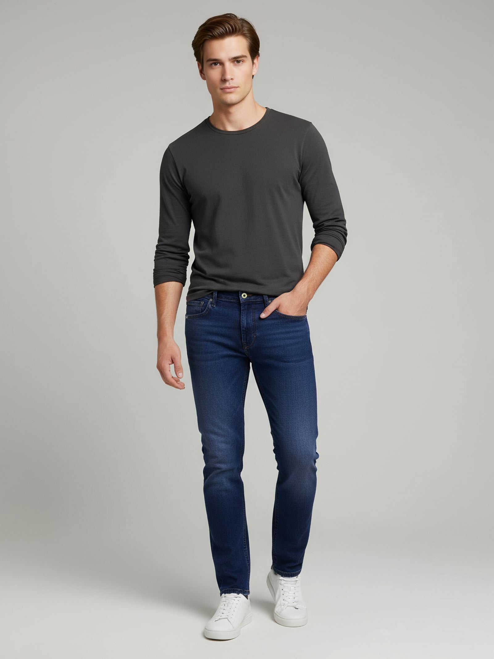 Celio* Men Slim Fit Blue Solid Cotton Jeans