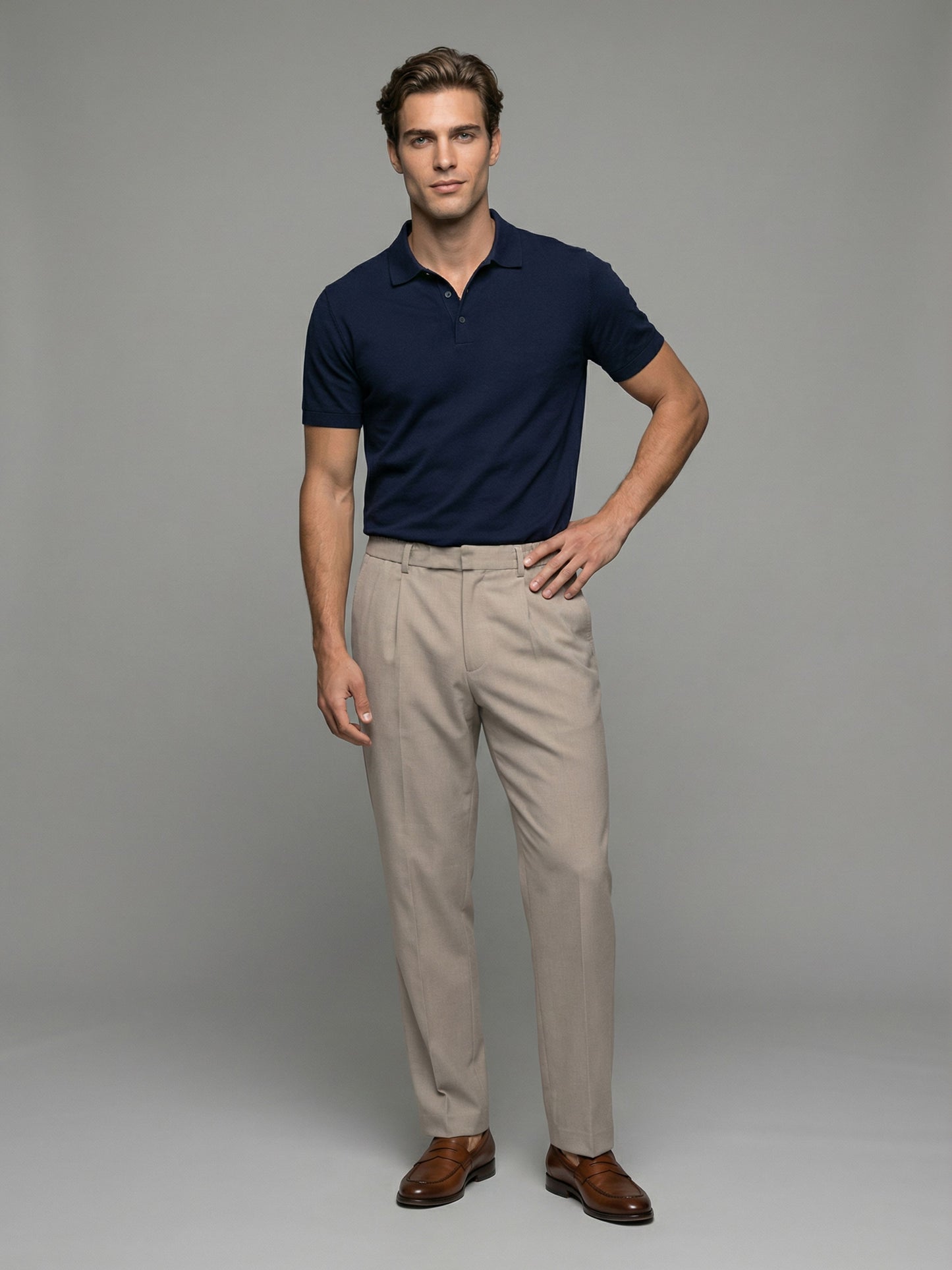 Celio* Men Beige Solid Baggy Fit Polyester Trousers