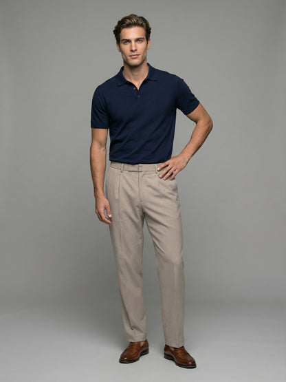 Celio* Men Beige Solid Baggy Fit Polyester Trousers