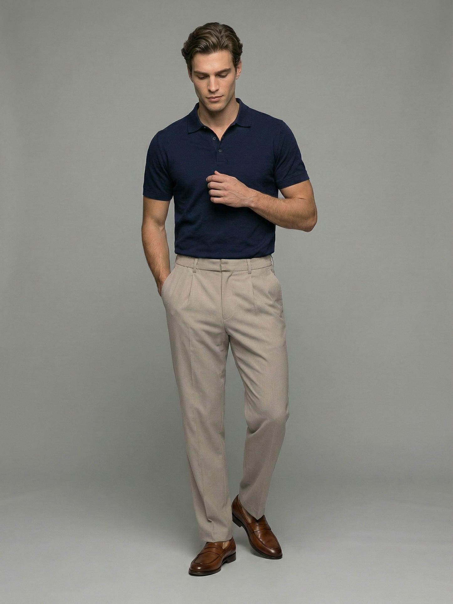 Celio* Men Beige Solid Baggy Fit Polyester Trousers